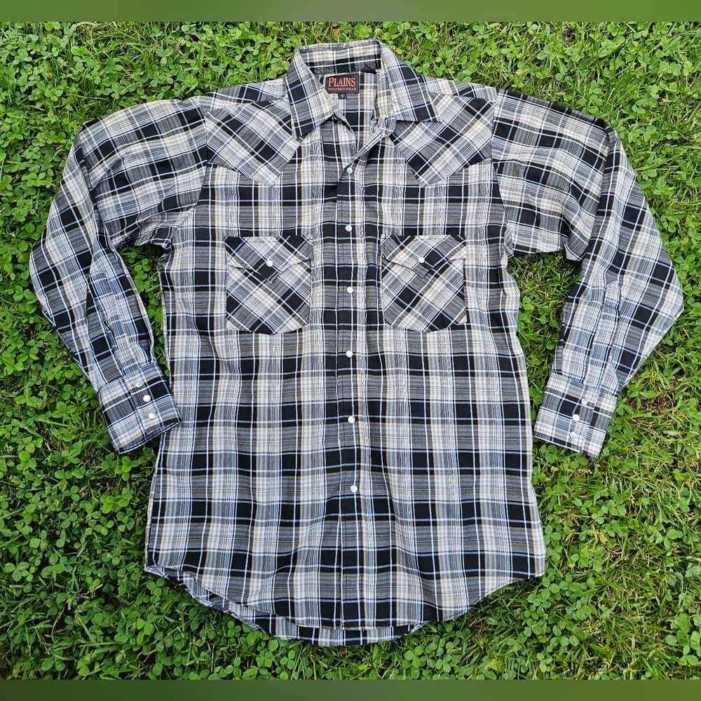 Plains Western Wear Pearl Snap Shirt Men's Cowboy Rodeo Plaid Print Sz Small